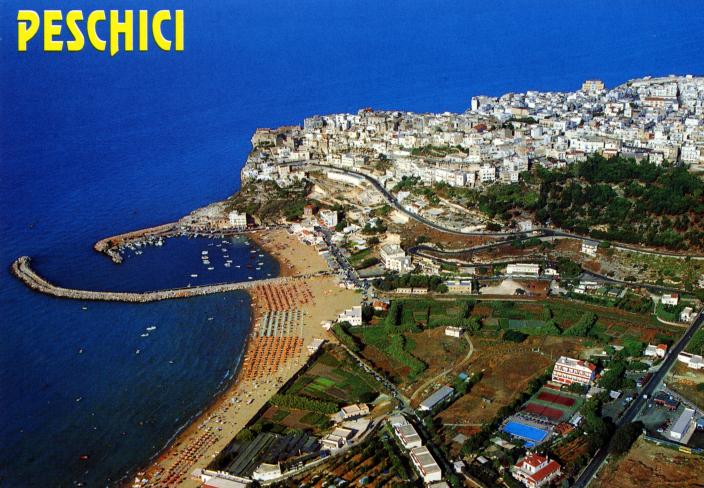 A sky view postcard of Peschici, Italy 